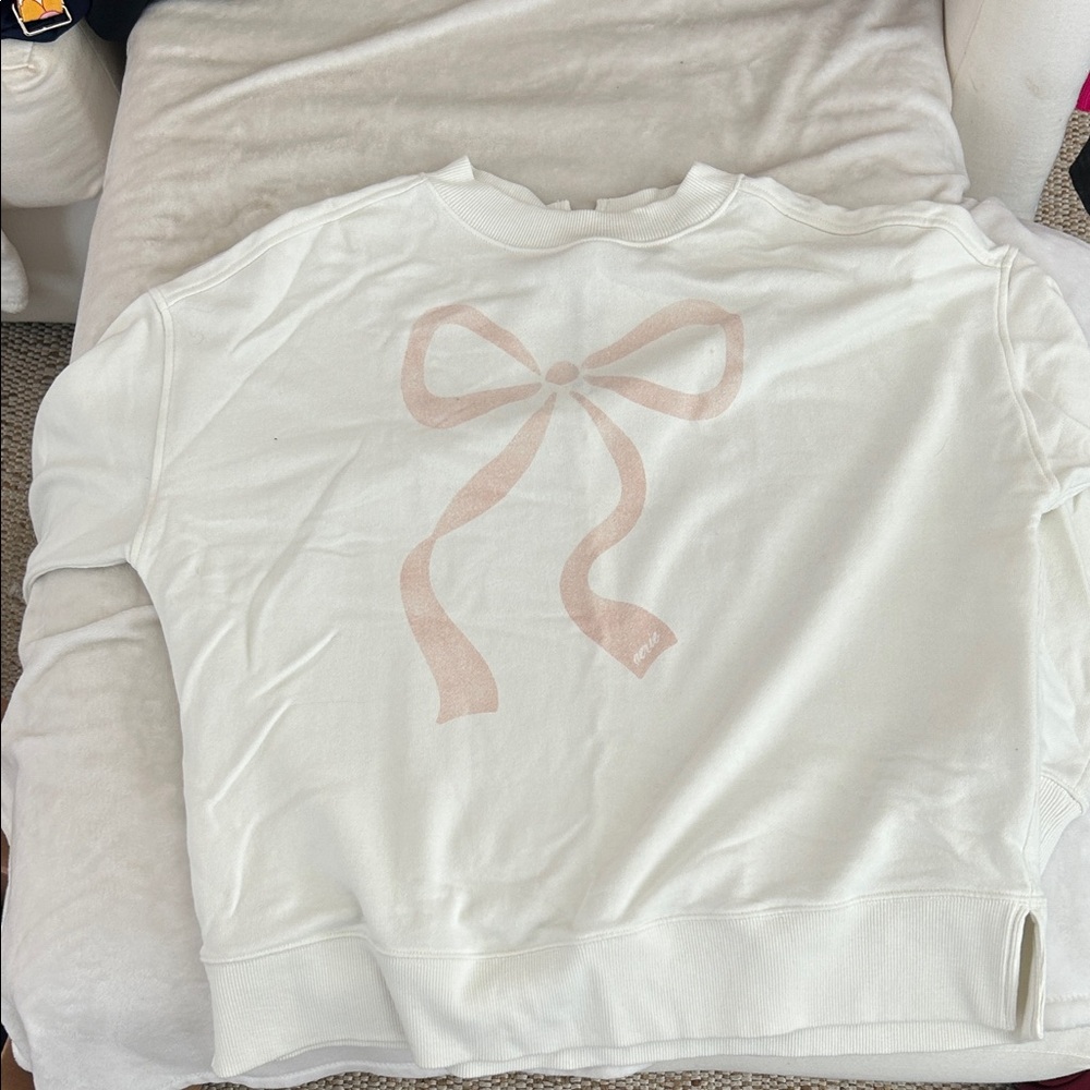 Aerie Cream Sweatshirt with Pink Bow